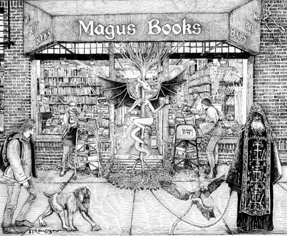  Magus Books postcard image by artist Jon Strongbow 